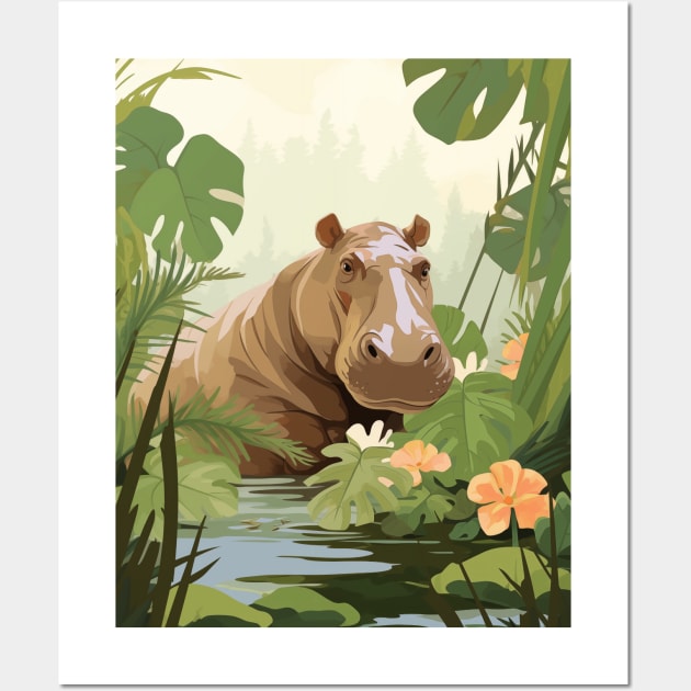 Hippo in the Jungle Wall Art by JunkyDotCom